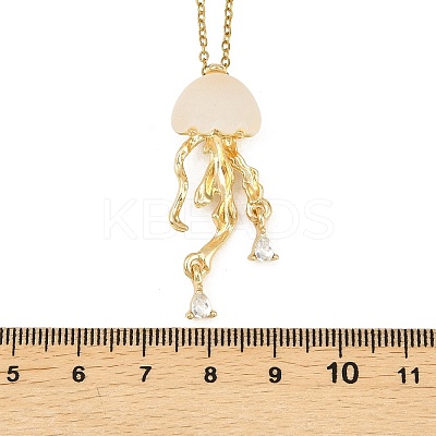 Alloy Crystal Rhinestone with Resin Jellyfish Pendant Necklaces for Women NJEW-A066-03G-1