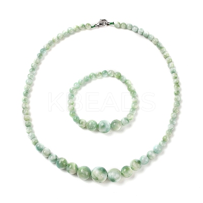 Natural Glass Round Beads Bracelets & Necklaces Sets SJEW-L132-18-1
