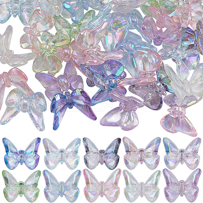 50Pcs 10 Colors UV Plating Rainbow Iridescent Transparent Acrylic Beads TACR-SC0001-30-1