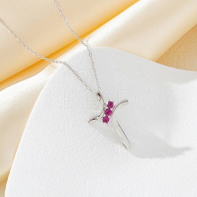 925 Sterling Silver Deep Pink Cubic Zirconia Cross Pendant Necklaces for Women FS-WGC3BD8-01-1