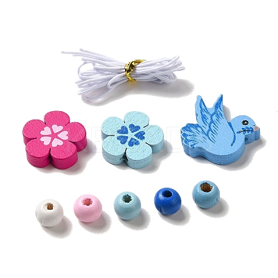 Children's Day Theme Maple Wood Jewelry Set DIY Making Kits WOOD-C006-02E-1