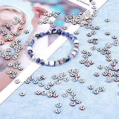 200Pcs 10 Colors Brass Rhinestone Spacer Beads RB-DC0001-09-1