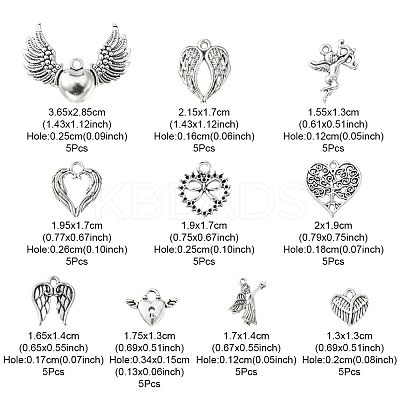 50Pcs 10 Style Tibetan Style Alloy Pendants FIND-YW0003-03-1