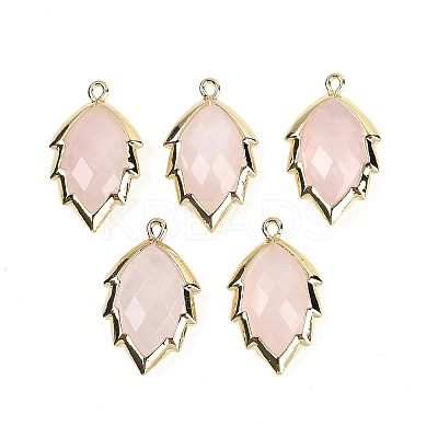 Natural Rose Quartz Faceted Leaf Pendants G-I375-04G-05-1