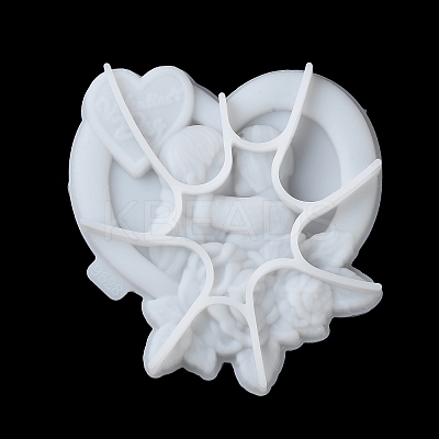 Valentine's Day Heart with Lovers & Flower DIY Wall Decoration Statue Silicone Molds DIY-G096-02-1