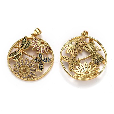 Autumn Theme Brass Micro Pave Cubic Zirconia Pendants ZIRC-L100-022G-1