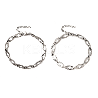 2Pcs 2 Styles 304 Stainless Steel Hollow Cross-Linked Chain Bracelets for Couple BJEW-JB12294-1
