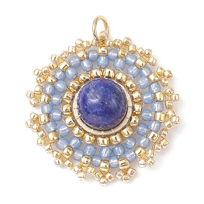Natural Lapis Lazuli Flat Round Pendants PALLOY-MZ00135-02-1