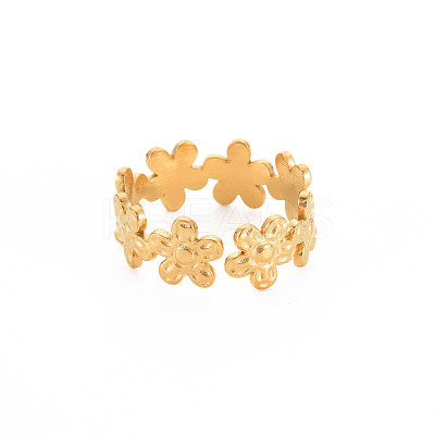 Ion Plating(IP) 304 Stainless Steel Flower Wrap Open Cuff Ring for Women RJEW-S405-173G-1