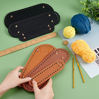 6Pcs PU Leather Oval Long Bottom for Knitting Bag FIND-PH0004-68-1