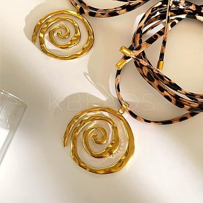 304 Stainless Steel Spiral Pendant Leopard Print Imitation Leather Cord Wrap Necklaces for Women NJEW-K289-02G-1