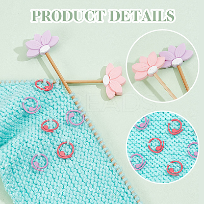 6Pcs 6 Colors Lotus Silicone Beads Knitting Needle Protectors/Knitting Needle Stoppers DIY-NB0010-33-1