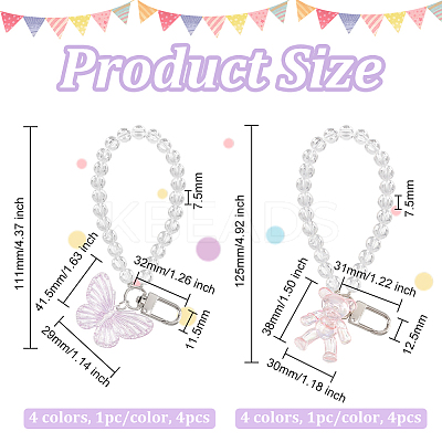 8Pcs 8 Style Acrylic Hanging Beaded Keychain Wrist Bracelet Pendant Decoration HJEW-OC0001-30-1