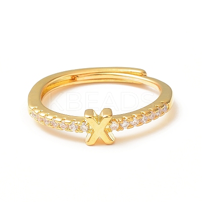 Clear Cubic Zirconia Initial Letter Adjustable Ring RJEW-C052-01G-X-1