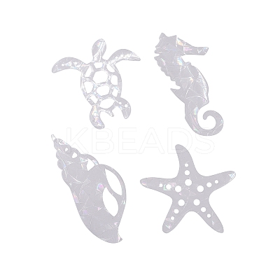 Custom Tortoise & Sea Horse & Starfish & Conch Shape Waterproof PVC Laser Adhesive Stickers DIY-WH0256-005-1