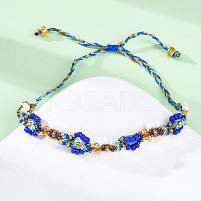 Flower Glass Seed Beaded Braided Bead Bracelets for Women Frineds BJEW-F493-10A-1