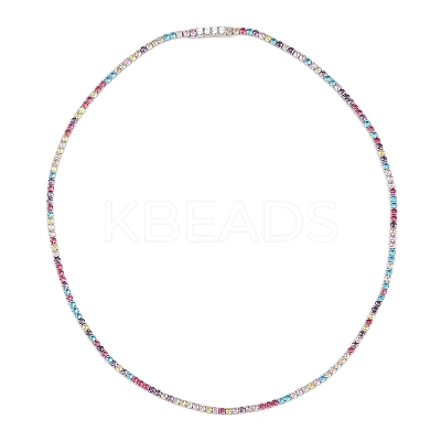 925 Sterling Silver Pave Colorful Cubic Zirconia Tennis Necklaces for Women NJEW-C096-01A-P01-1