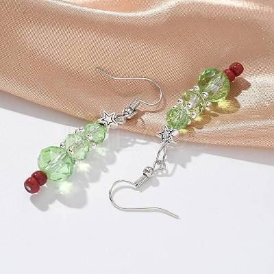 Christmas Glass Beads Dangle Earrings EJEW-JE01624-1