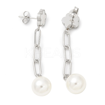304 Stainless Steel Flower Dangle Stud Earrings EJEW-C096-54P-1