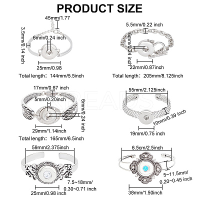 6Pcs 6 Style Alloy Interchangeable Snap Link Cuff Bangles & Charm Bracelets Settings DIY-DR0001-06-1