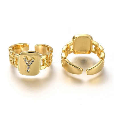 Brass Micro Pave Clear Cubic Zirconia Cuff Rings RJEW-H541-01Y-G-1