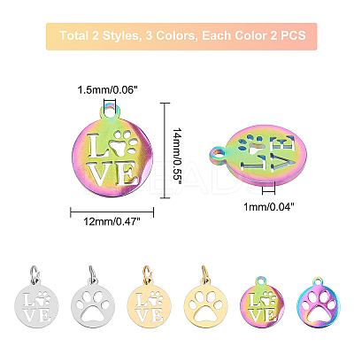 12Pcs 6 Style 201 & 304 Stainless Steel Pendants STAS-DC0001-58-1