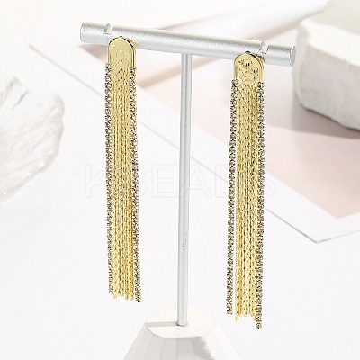 Cubic Zirconia Chains Tassel Earrings LS-EJEW-P236-03G-1