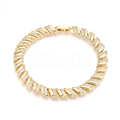 Brass Micro Pave Clear Cubic Zirconia Leaf Link Chain Bracelets for Women ZIRC-T016-08G-1