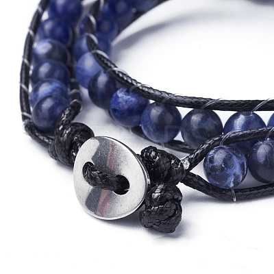 Natural Sodalite Round Bead Wrap Bracelets BJEW-JB04248-1