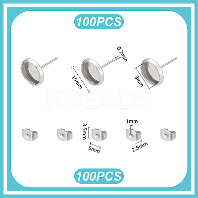 Flat Round 304 Stainless Steel Stud Earring Settings STAS-UN0060-72A-1