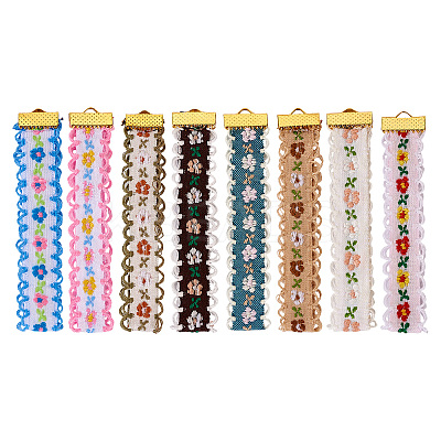 8Pcs 8 Colors  Ethnic Style Polyester Jacquard Flower Pendant Decorations FIND-TA0004-53-1