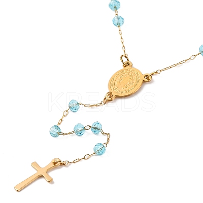 Ion Plating(IP) Crucifix Cross 304 Stainless Steel Rosary Bead Necklaces NJEW-M075-04G-05-1
