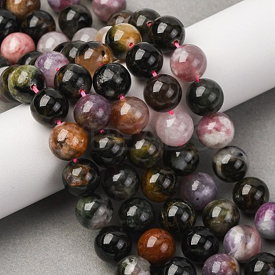 Natural Multicolor Tourmaline Beads Strands G-K402-A01-10mm-1
