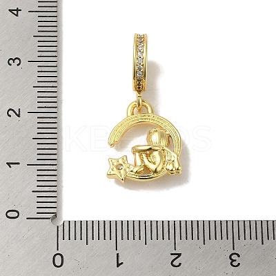 Rack Plating Brass Micro Pave Clear Cubic Zirconia European Dangle Charms KK-P272-15G-1