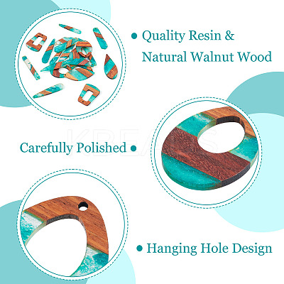 20Pcs 10 Styles Transparent Resin & Walnut Wood Big Pendants RESI-TA0003-17-1