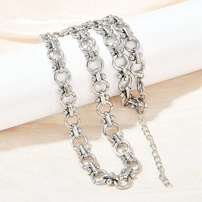 304 Stainless Steel Ring Link Chain Necklaces NJEW-H072-02B-P-1