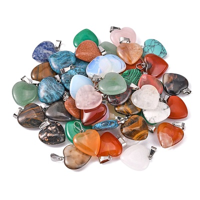 Heart Natural & Synthetic Mixed Stone Pendants G-Q438-M-1