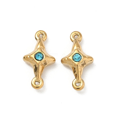 304 Stainless Steel Aquamarine Rhinestone Connector Charms STAS-L308-03A-G-1