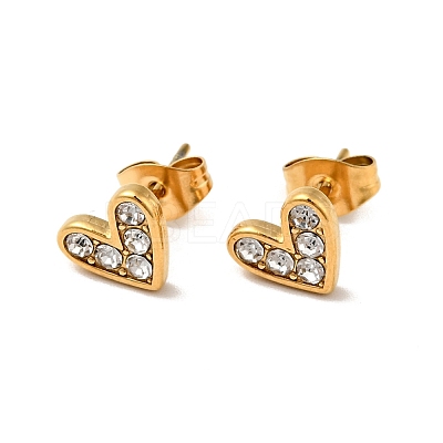 Ion Plating(IP) Heart 304 Stainless Steel Rhinestone Stud Earrings EJEW-A081-15G-02-1