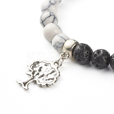Natural Lava Rock and Synthetic Howlite Round Beads Stretch Bracelet for Men Women BJEW-JB06929-1