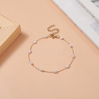 Glass Pearl Gourd Beaded Link Chain Anklet AJEW-AN00532-1