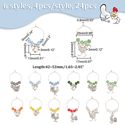 24Pcs 6 Styles Alloy Wine Glass Charms AJEW-AB00073-1
