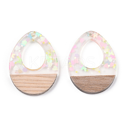 Transparent Resin & White Wood Pendants RESI-N039-28-1