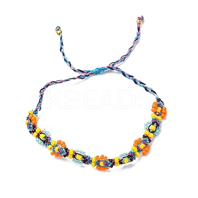 Flower Glass Seed Beaded Braided Bead Bracelets for Women Frineds BJEW-F493-10C-1