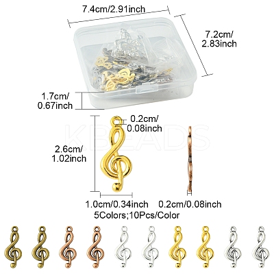 50Pcs 5 Colors Tibetan Style Treble Clef Pendants TIBEP-FS0001-28-1
