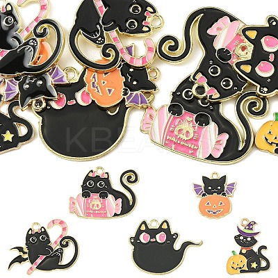 10Pcs 5 Styles Halloween Theme Rack Plating Alloy Enamel Pendants ENAM-YW0006-21-1