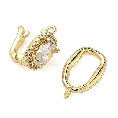 Oval Brass Micro Pave Clear Cubic Zirconia Fold Over Clasps KK-Z143-17G-1