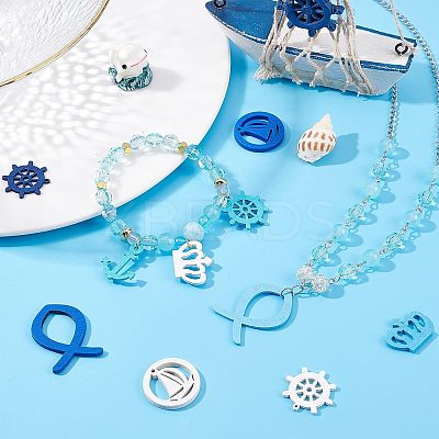 100Pcs 5 Styles Ocean Theme Dyed Wood Pendants WOOD-NB0001-96-1