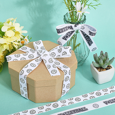 2 Rolls 2 Styles Polyester Sport Ball Printed Grosgrain Ribbon for Sewing Decoration OCOR-GF0004-32A-1