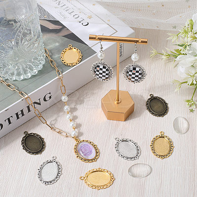 DIY Blank Oval Dome Pendant Making Kit DIY-SC0023-72-1